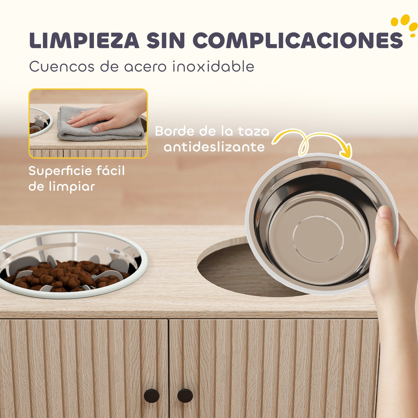 Pawhut Comedero Perro Elevado Con 2 Cuencos De Acero Inoxidable 2x2000 Ml Roble_5