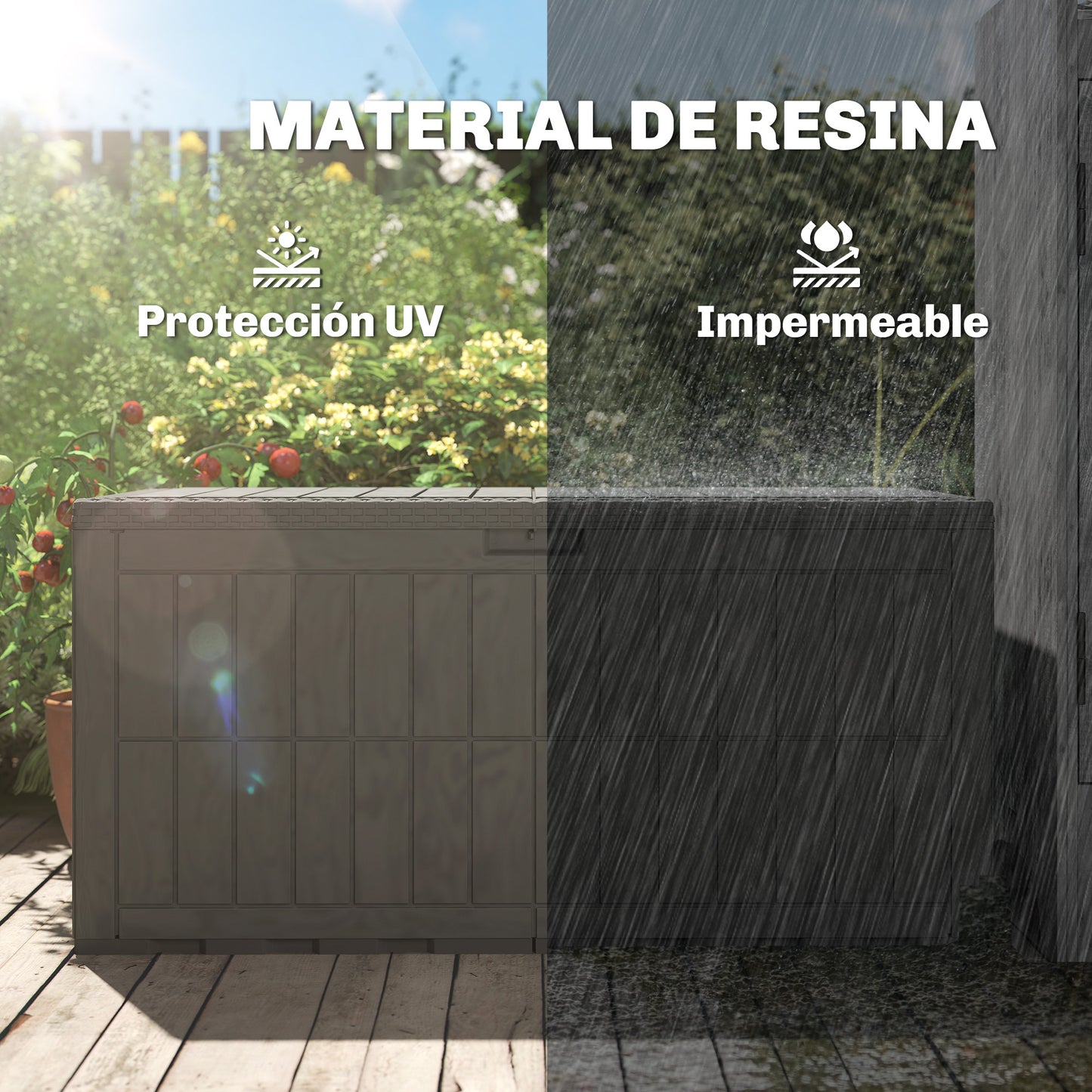 Outsunny Arcón Exterior Capacidad 440l Con Tapa Bloqueable Barras De Gas Café_5