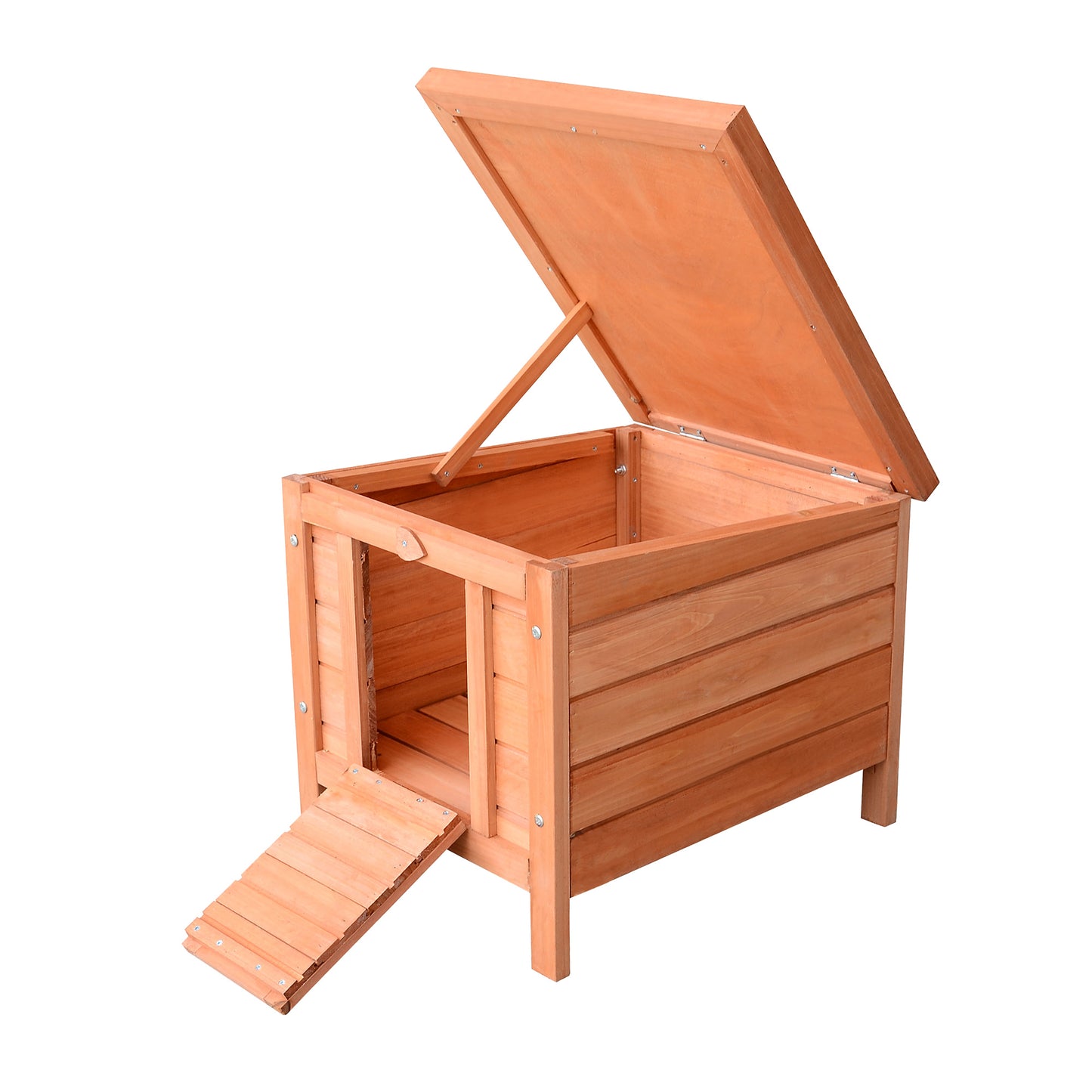 Pawhut Conejera Madera Exterior Con Techo Asfáltico Abatible 42x51x43 Cm Natural_3