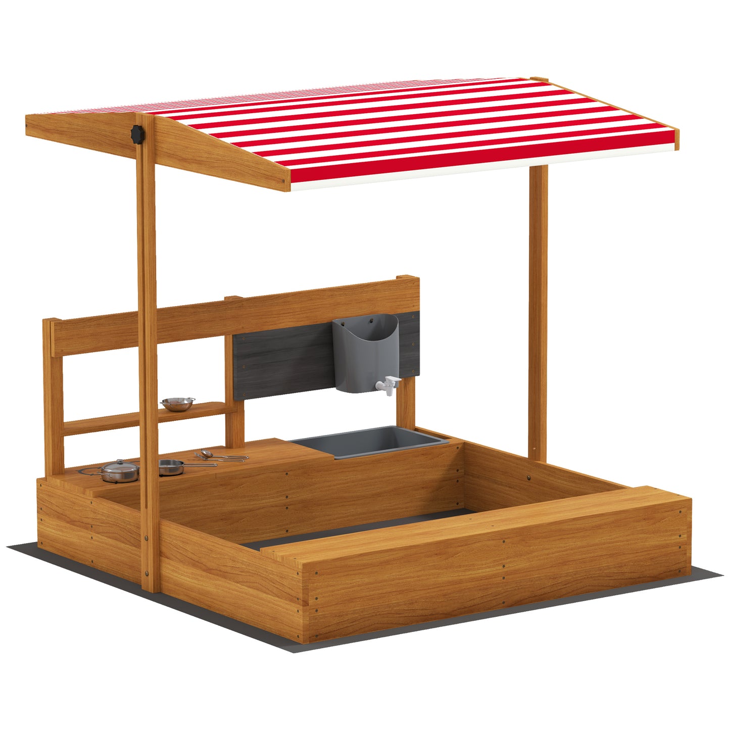 Outsunny Arenero De Madera Para Niños Con Techo Regulable 114x110x110 Cm Marrón_0