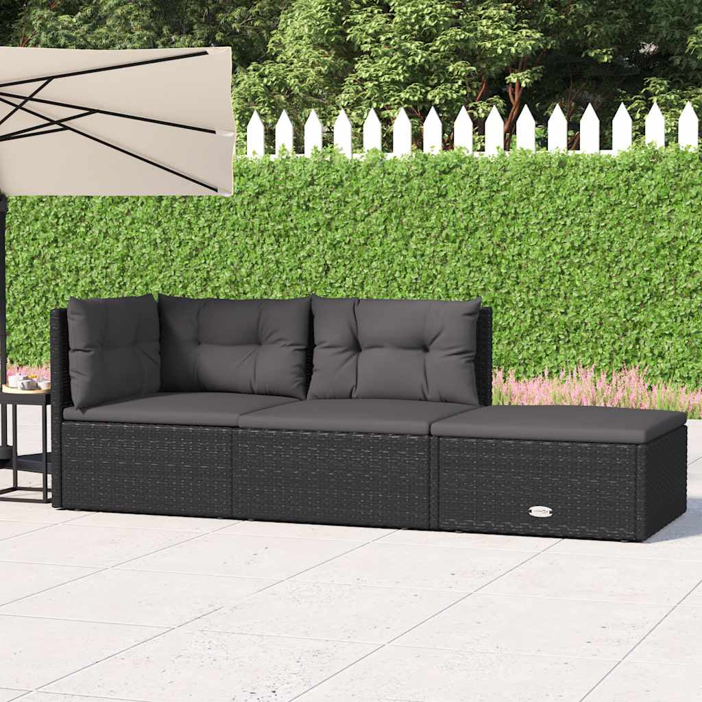 Vidaxl Set De Muebles De Jardín 3 Pzas Y Cojines Ratán Sintético Negro_1