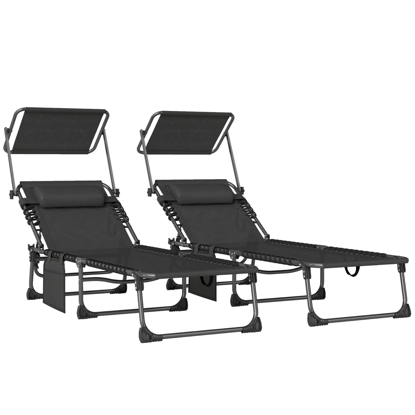 Outsunny Set De 2 Tumbonas Plegables Reclinables Con Parasol Y Bolsillo Lateral_0
