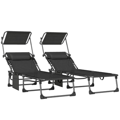 Outsunny Set De 2 Tumbonas Plegables Reclinables Con Parasol Y Bolsillo Lateral_0