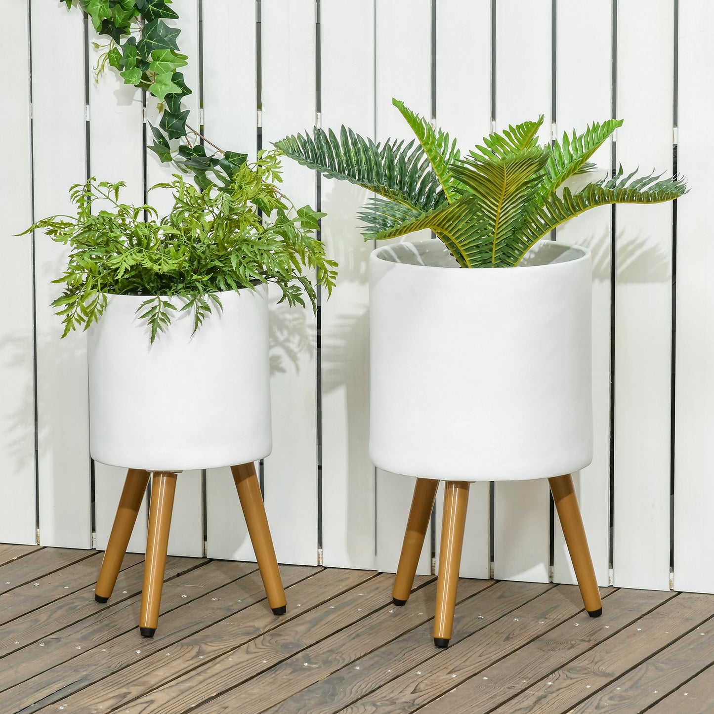 Outsunny Conjunto De 2 Macetas Para Plantas Magnesia Ø31x55 Cm Ø26x47 Cm Blanco_1