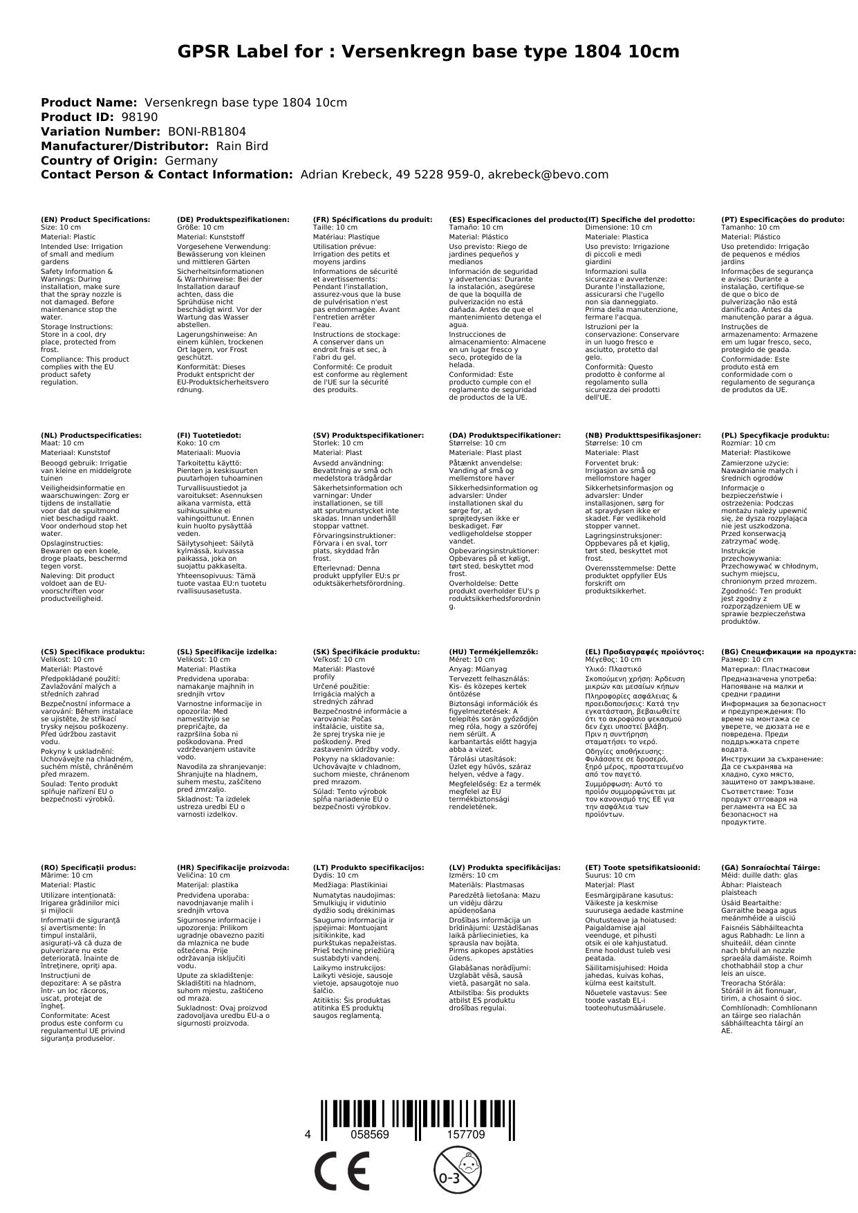 Aspersor Tipo Básico 1804 10cm