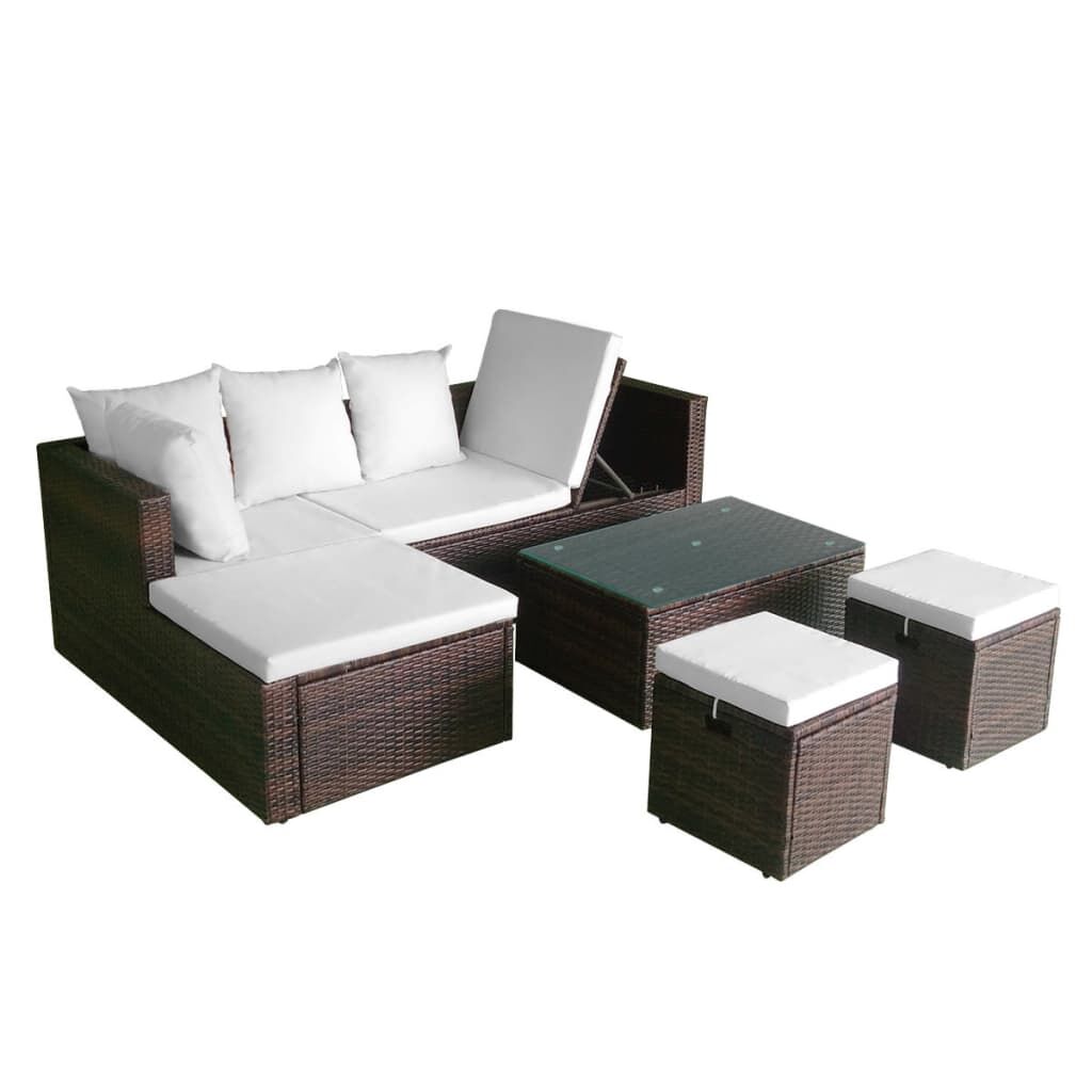 Vidaxl Set Muebles De Jardín 4 Piezas Y Cojines Ratán Sintético Marrón_3