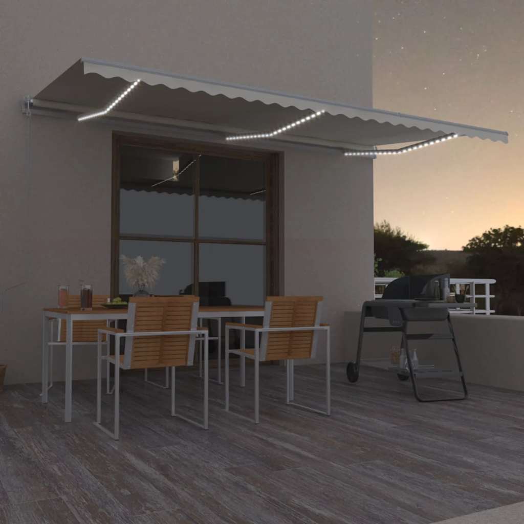 Toldo Automático Con Led Sensor De Viento Crema 600x300 Cm_1