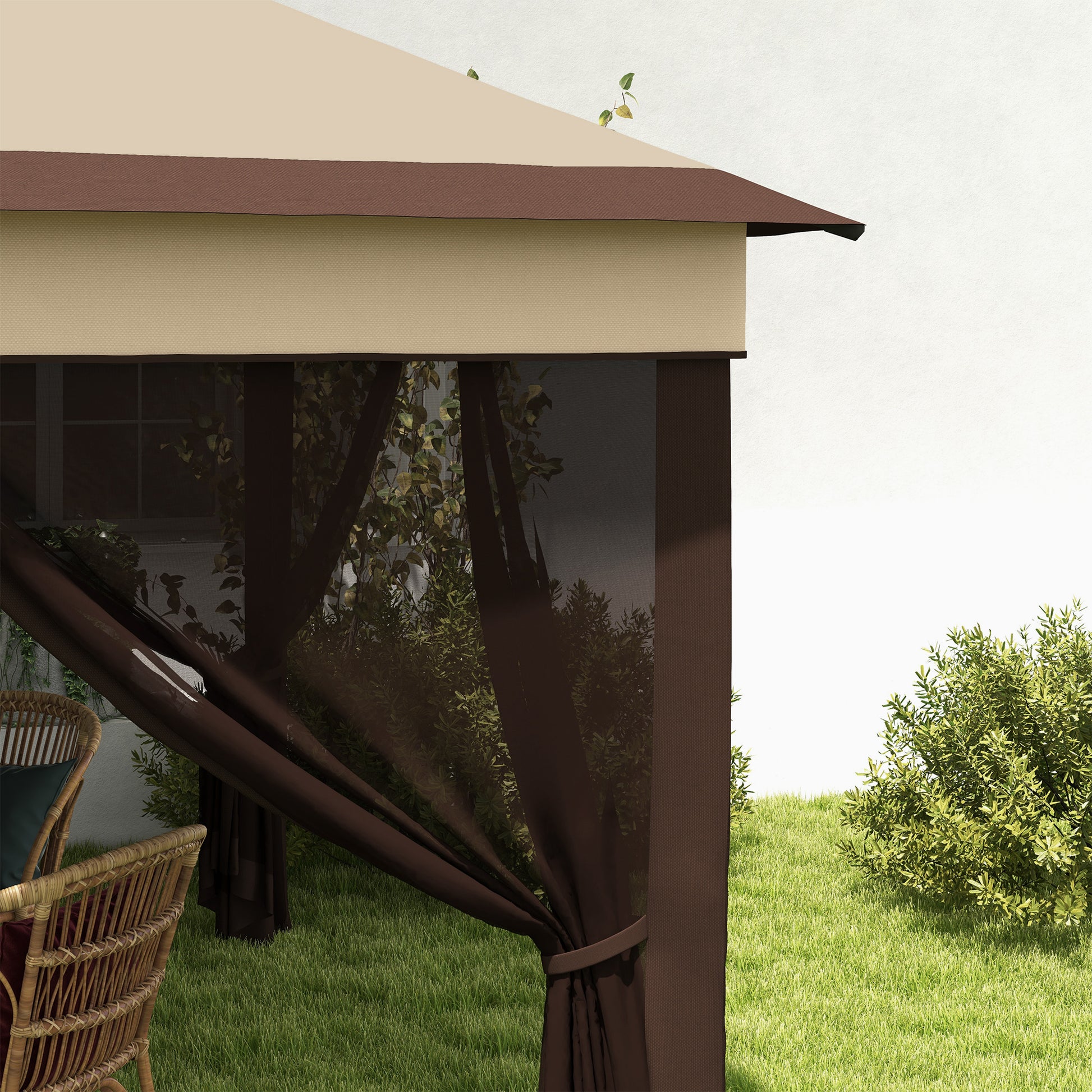 Outsunny Carpa Plegable 3,26x3,26x2,72 M Con Doble Techo Altura Ajustable Beige_4
