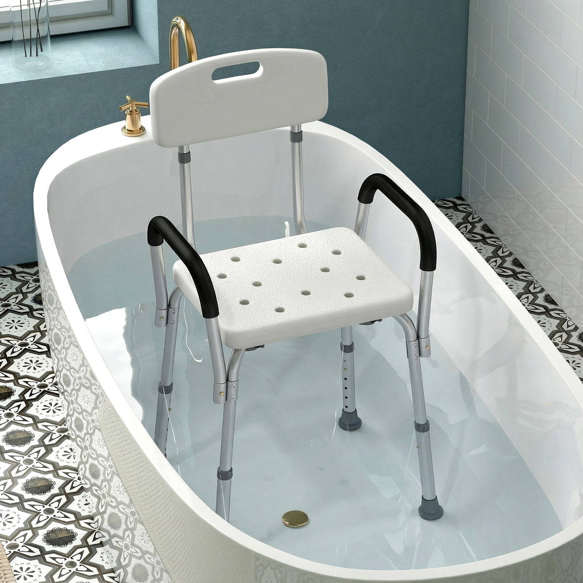 Silla De Ducha Homcom Blanco Y Plata 47x50x87 Cm_3