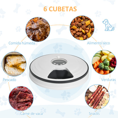 Pawhut Alimentador Automático Para Gatos Perros Temporizador Ø30,5x7,2 Cm Blanco_5