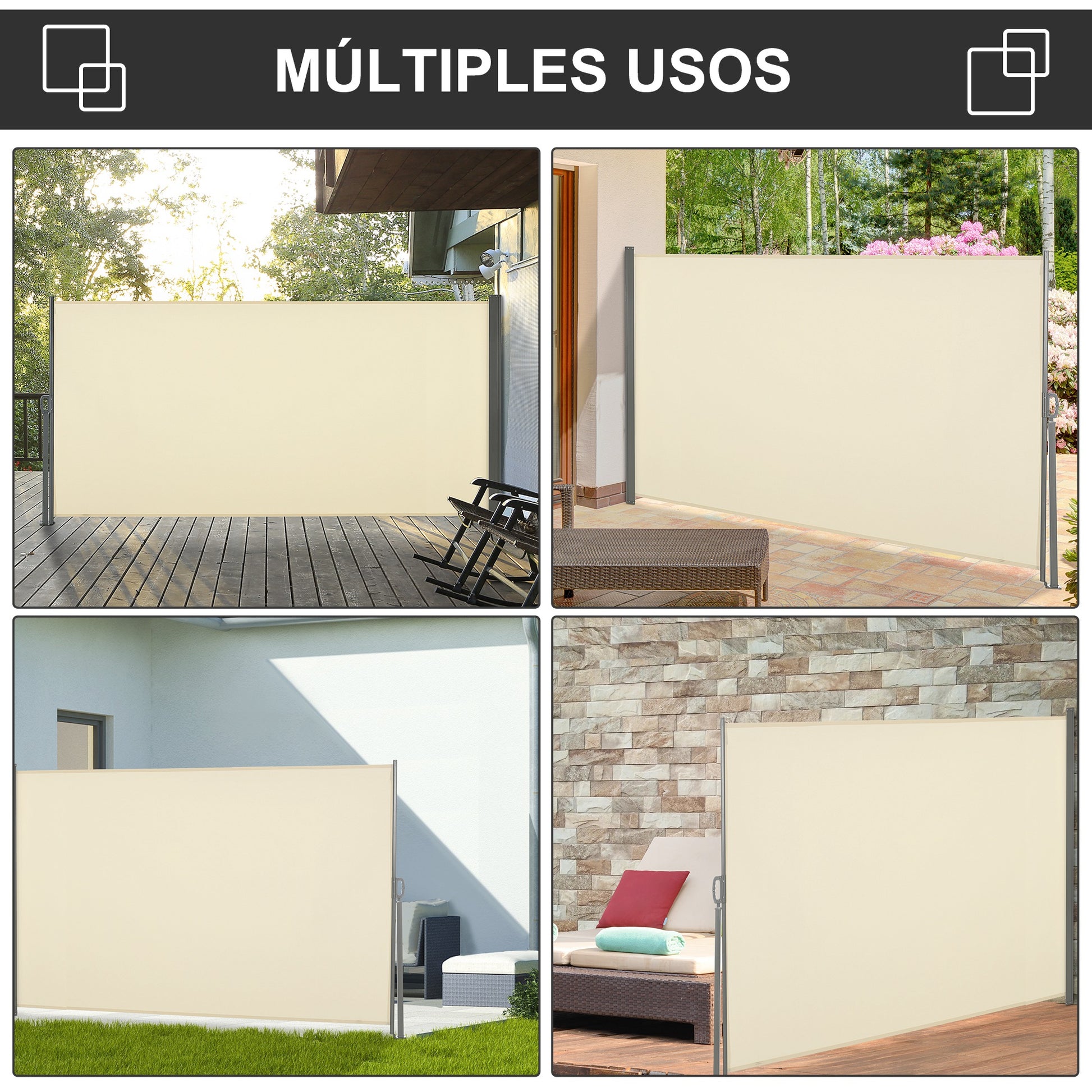 Outsunny Toldo Lateral Retráctil 300x160cm Pantalla Enrollable Para Jardín Crema_5