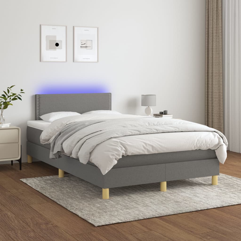 Cama Box Spring Con Colchón Y Led Tela Gris Oscuro 120x200 Cm / Vetonek_0