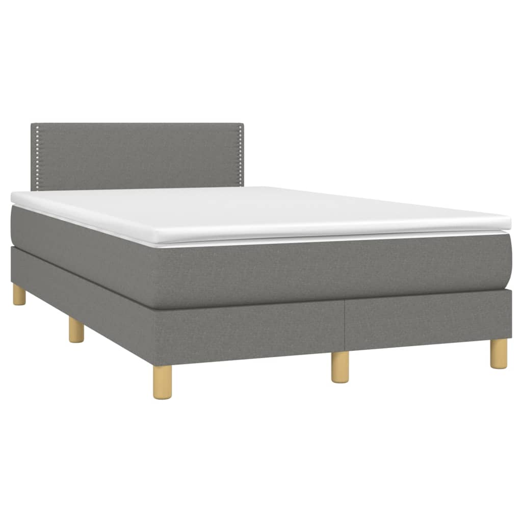 Cama Box Spring Con Colchón Y Led Tela Gris Oscuro 120x200 Cm / Vetonek_1