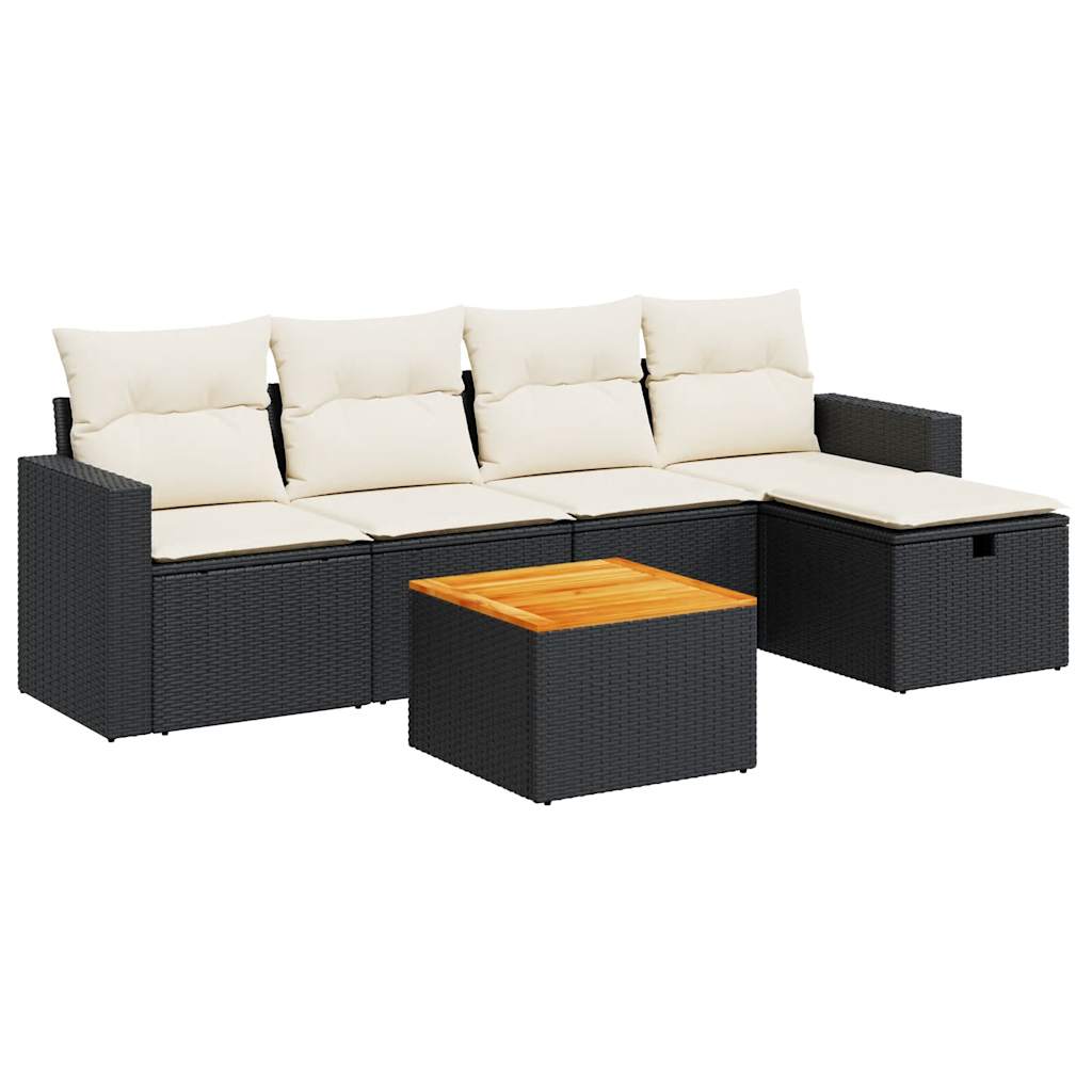 Set De Sofás De Jardín 6 Piezas Y Cojines Ratán Sintético Negro / Vetonek_0