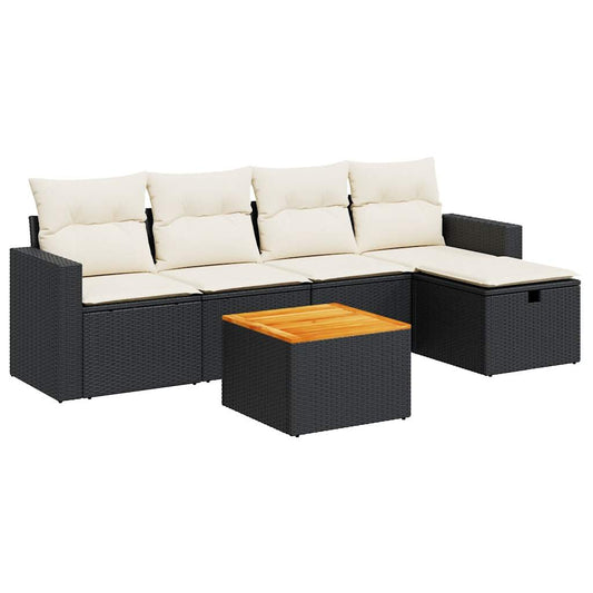Set De Sofás De Jardín 6 Piezas Y Cojines Ratán Sintético Negro / Vetonek_0