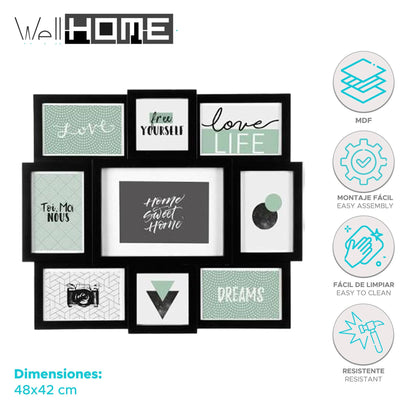 Well Home Marco Decorativo Para Pared - 9 Fotos Color Negro_1