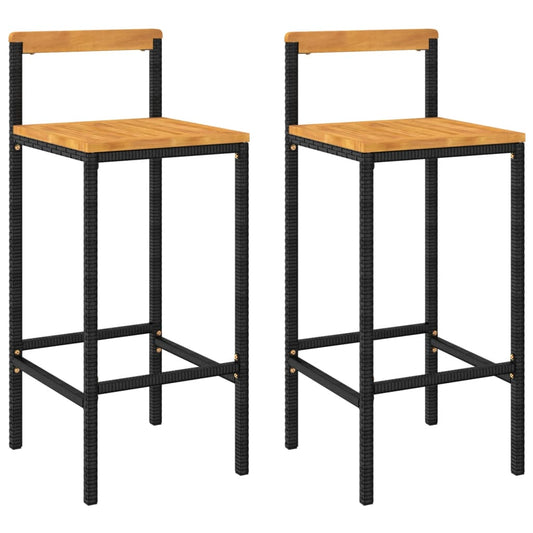 Taburetes Altos 2 Uds Madera De Acacia Y Ratán Sintético Negro_0
