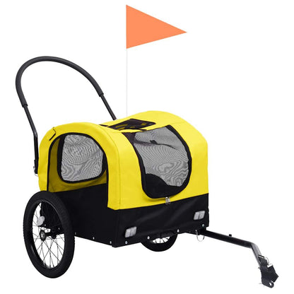 Vidaxl Remolque De Bicicleta Mascotas Cochecito 2 En 1 Amarillo Negro_1