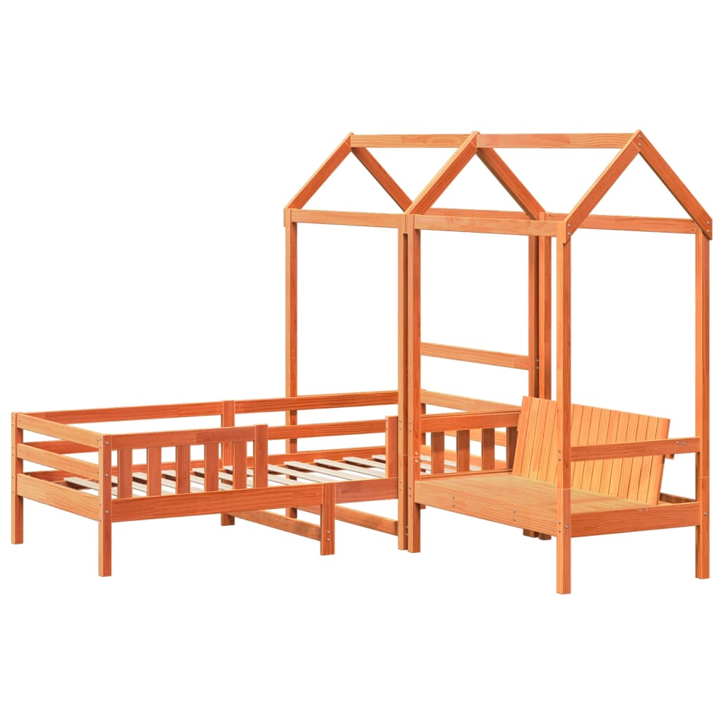 Set De Cama Y Banco Con Techo Madera De Pino Marrón 90x190 Cm_2