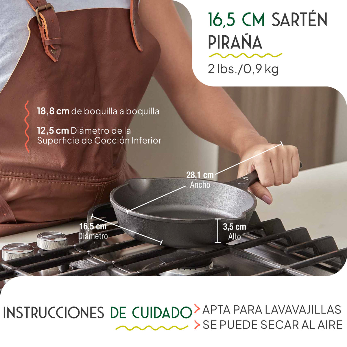 Victoria Sartén Hierro Fundido Esmaltado Amazonía Piraña Inducción 16,5cm_4