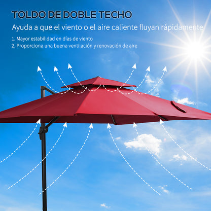Outsunny Sombrilla De Jardín Ø300 Cm Aluminio Giratorio 360° Con Manivela Rojo_5