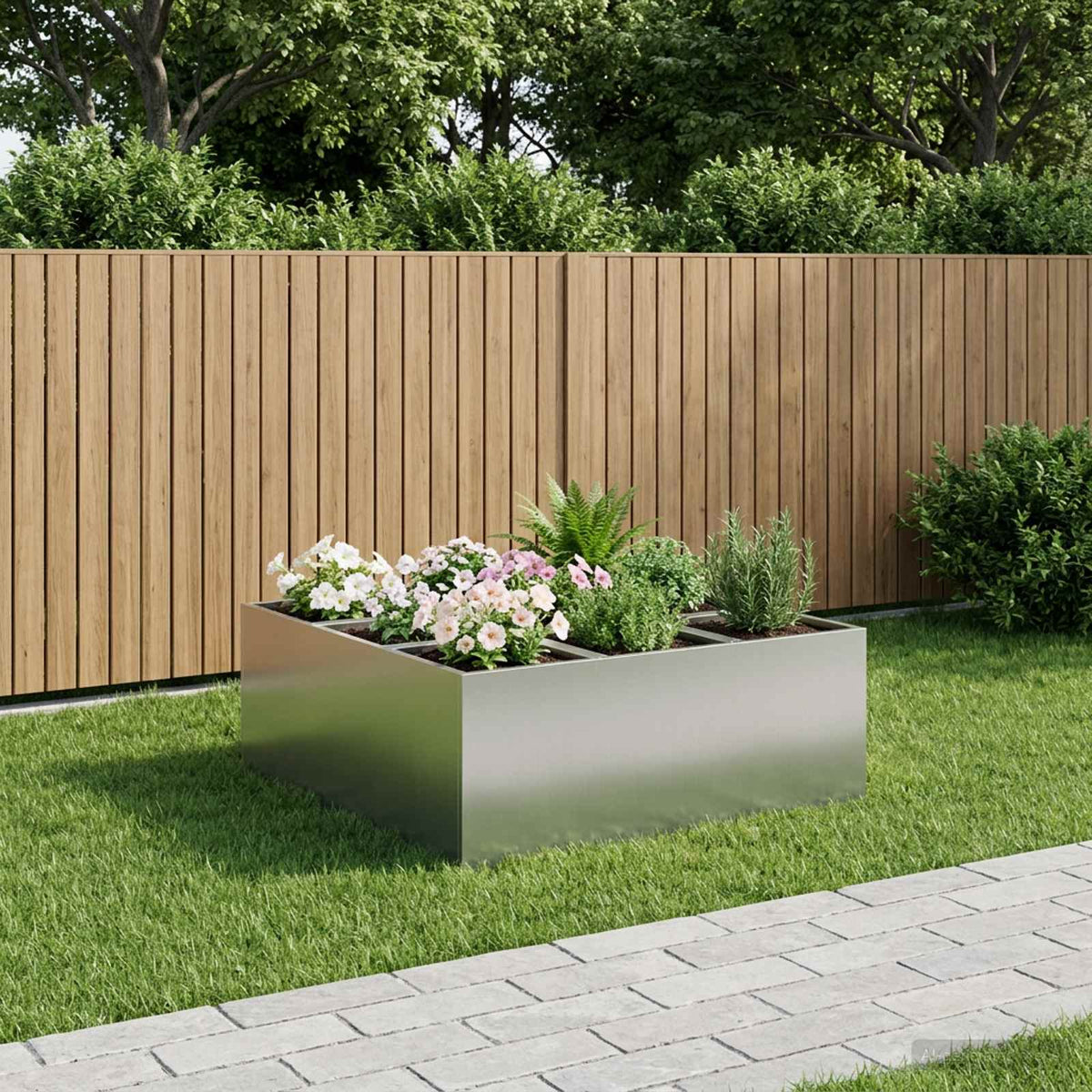 Macetero De Jardín Plateado 100 X 100 X 40 Cm Acero Galvanizado_1