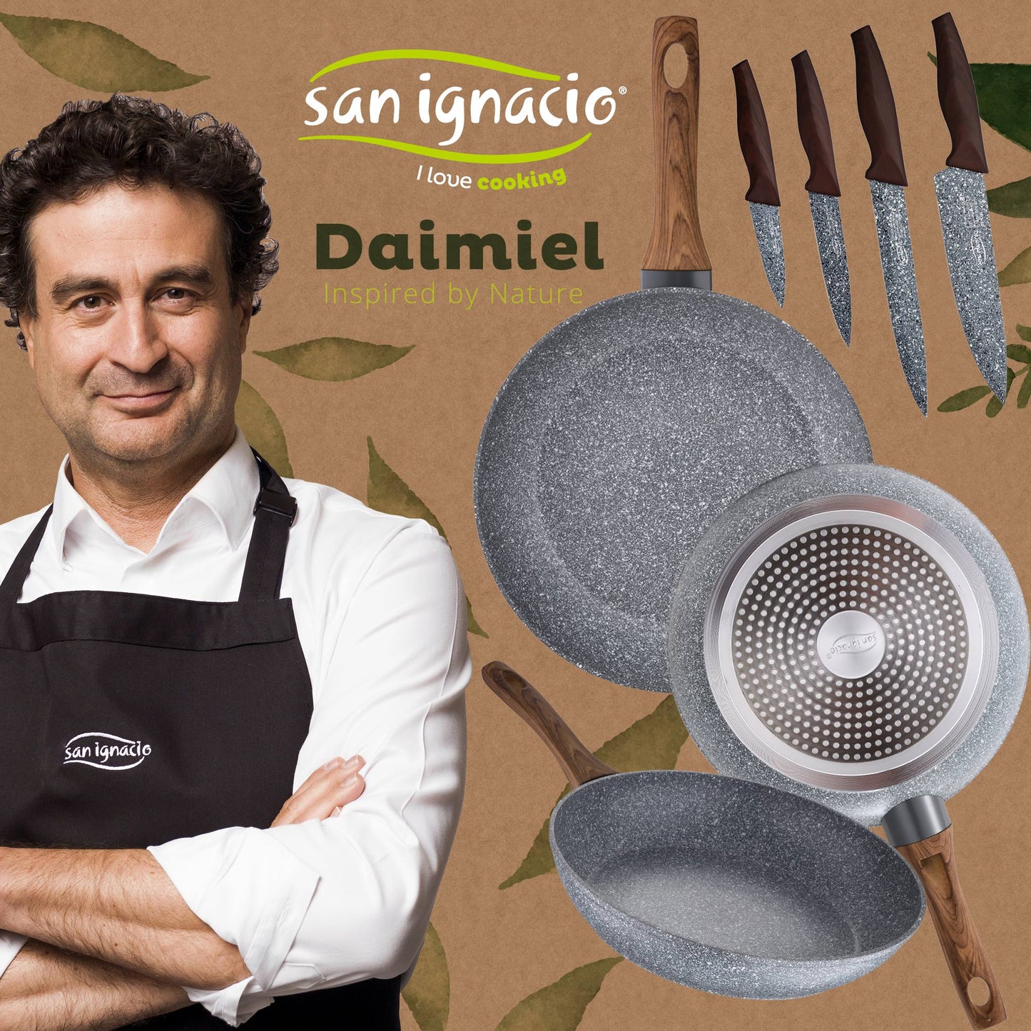 Set 3 Sartenes Ø18 Ø26 Y Ø28 + Set Cuchillos, Daimiel, Aluminio Forjado, Inducción