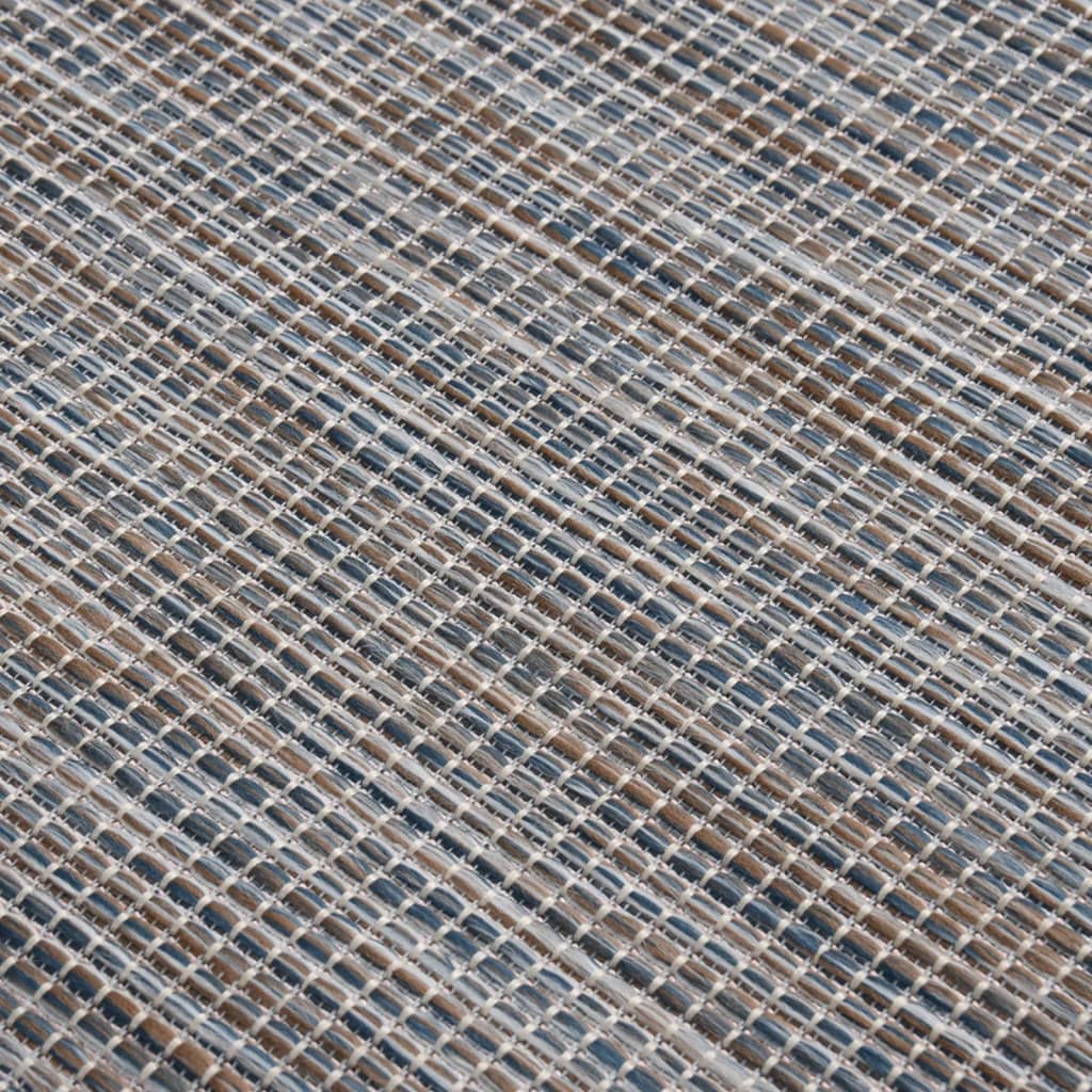 Alfombra De Exterior De Tejido Plano Marrón Y Azul - 80x250 Cm / Vetonek_3