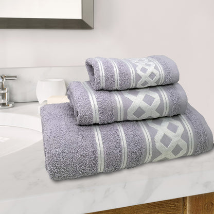 Juego De 3 Toallas De Baño De Algodón De Rizo 450 Gr/m2, De 50x30; 100x50; 150x100 Cm, Color Lila De La Colección Diamante_5