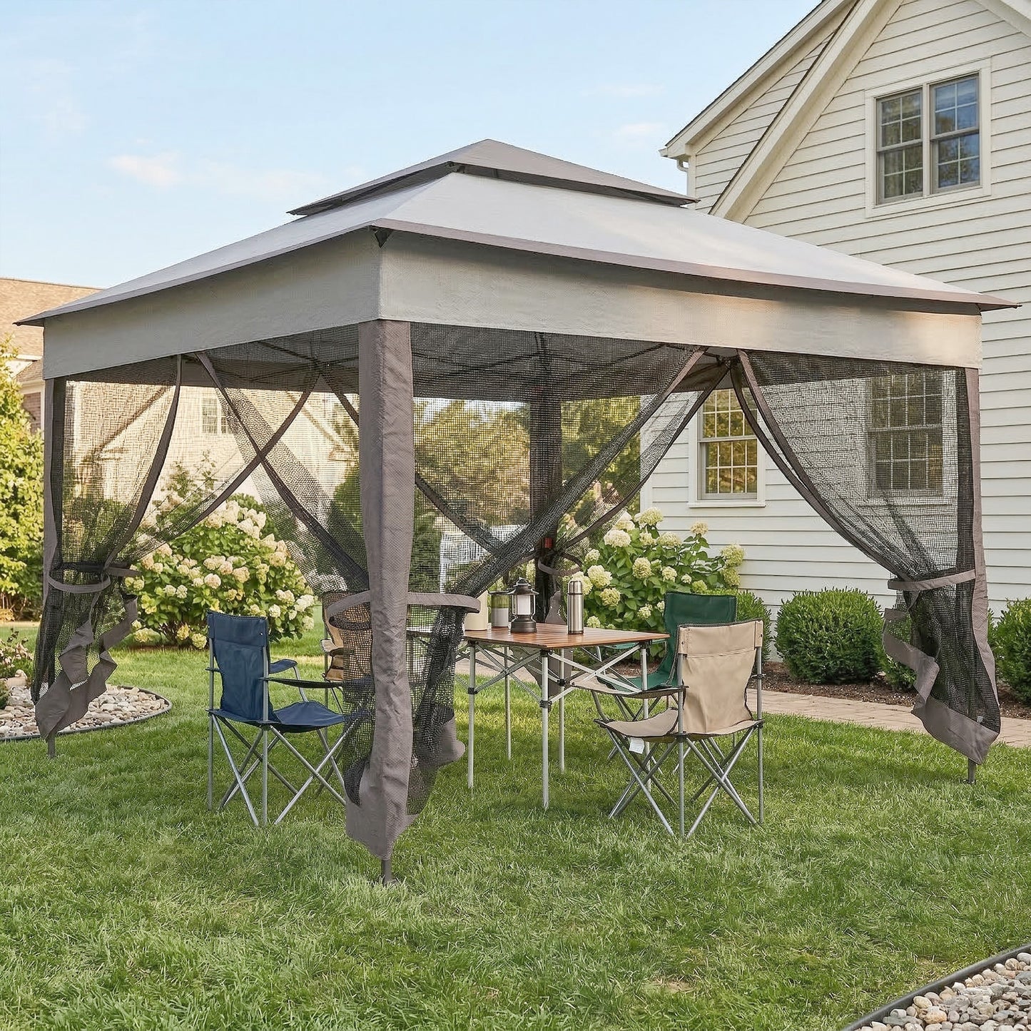 Outsunny Carpa Plegable3,3x3,3 M Con 4 Paredes Laterales De Malla Gris_1
