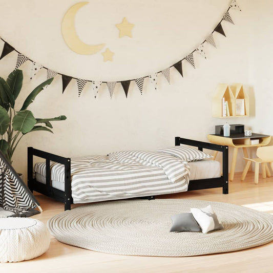 Estructura De Cama Para Niños Madera De Pino Negro 80x160 Cm / Vetonek_0