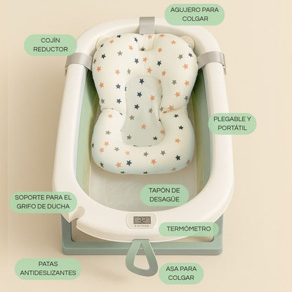 Bathby Bañera Plegable Verde Para Bebés, Cojín Reductor, Termómetro, Patas Antideslizantes (verde Pastel)_5
