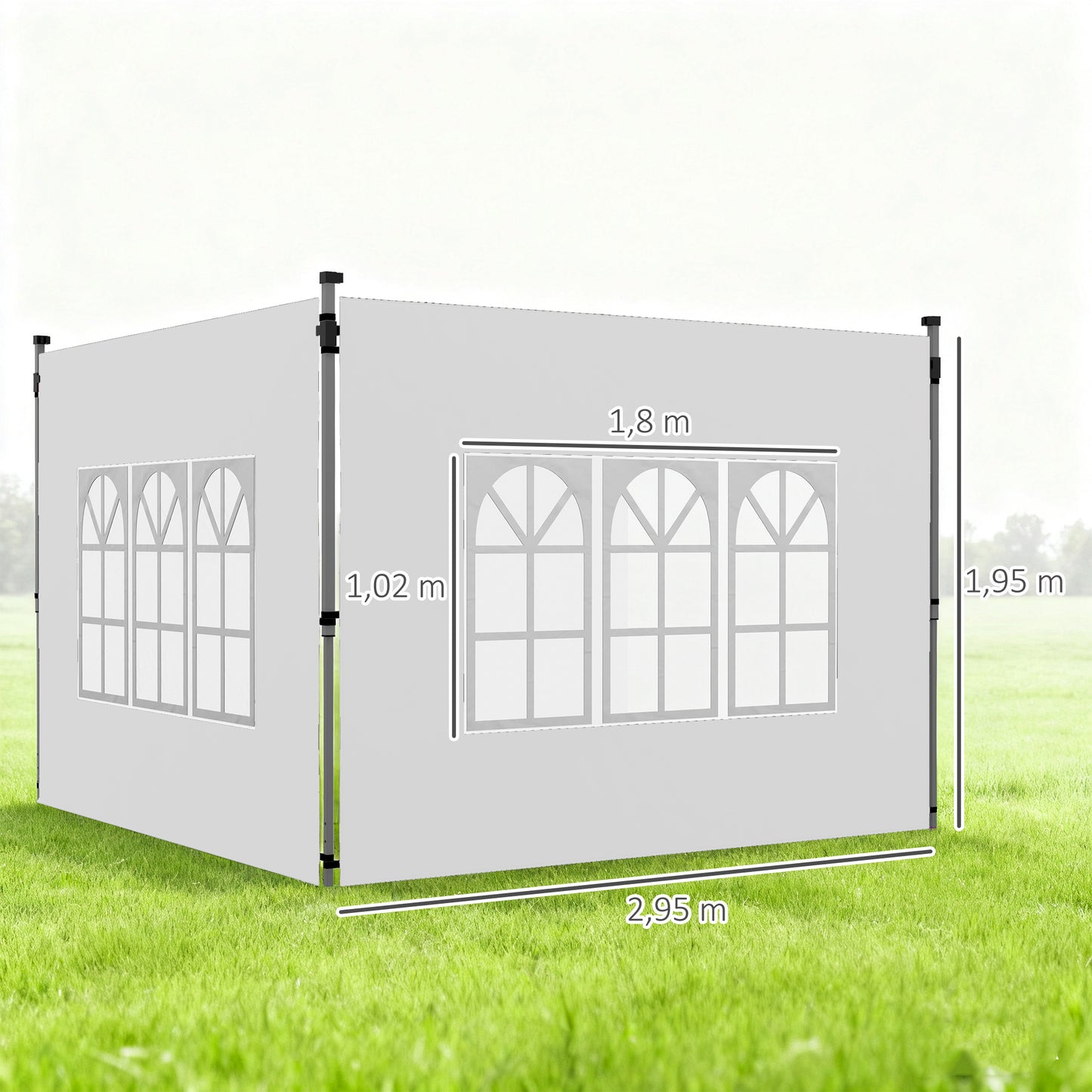 Outsunny Paredes Laterales Para Carpa De 2 Paneles 295x195 Cm Con Ventana Blanco_2