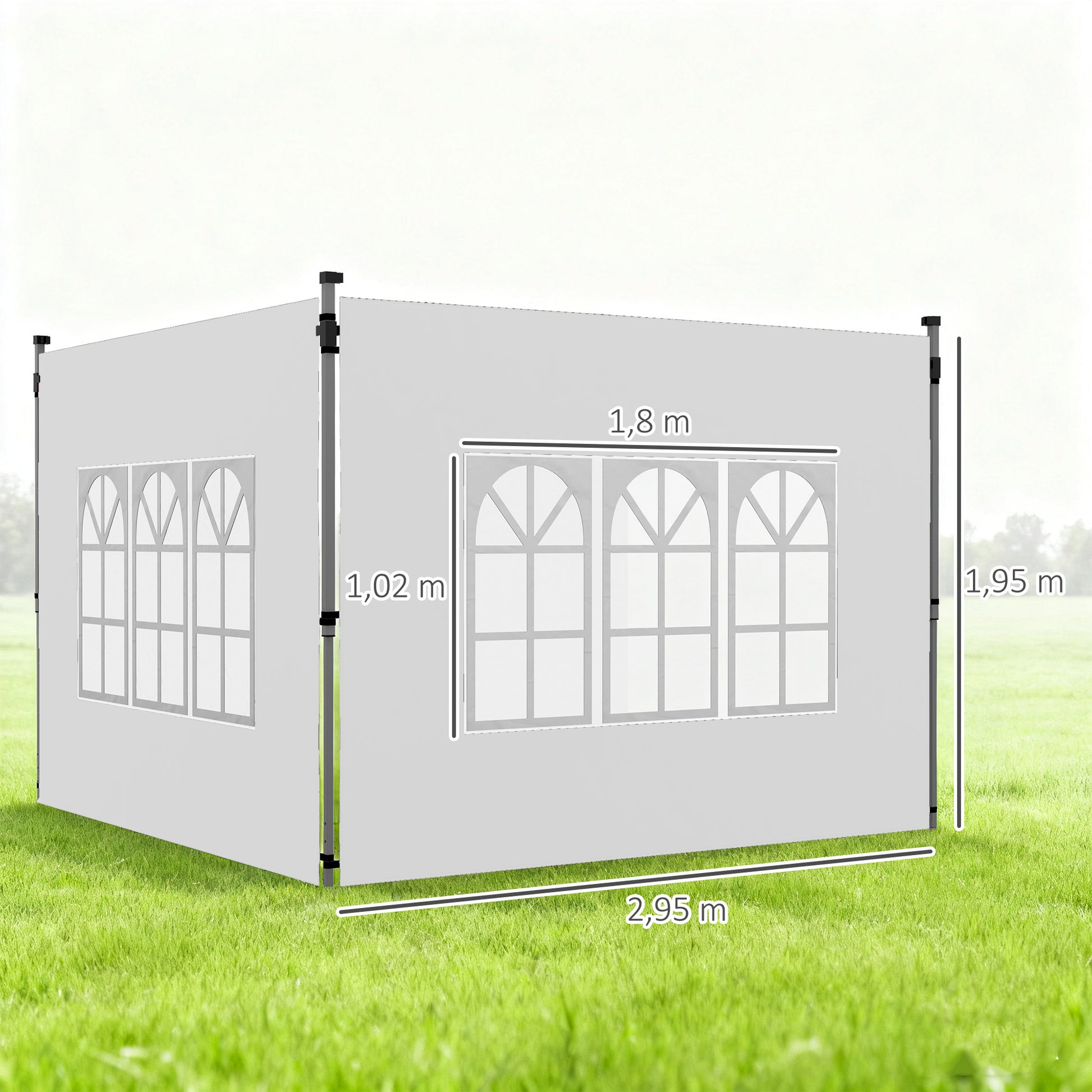 Outsunny Paredes Laterales Para Carpa De 2 Paneles 295x195 Cm Con Ventana Blanco_2