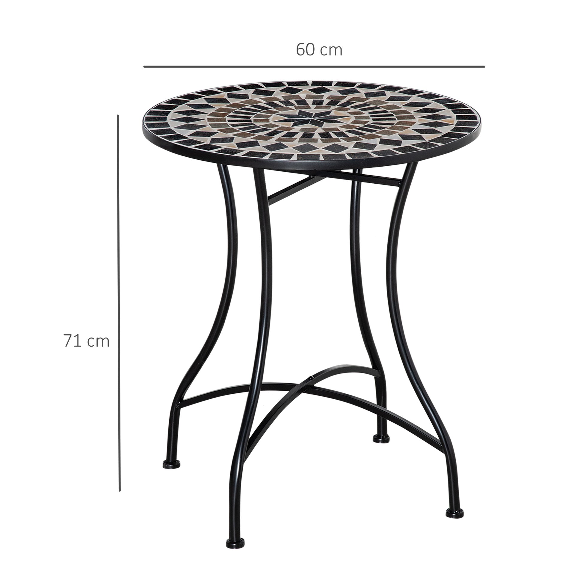 Outsunny Mesa Redonda De Jardín Mosaico Cerámica Patio Terraza Exterior Ø60x71cm_2