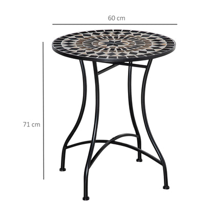 Outsunny Mesa Redonda De Jardín Mosaico Cerámica Patio Terraza Exterior Ø60x71cm_2