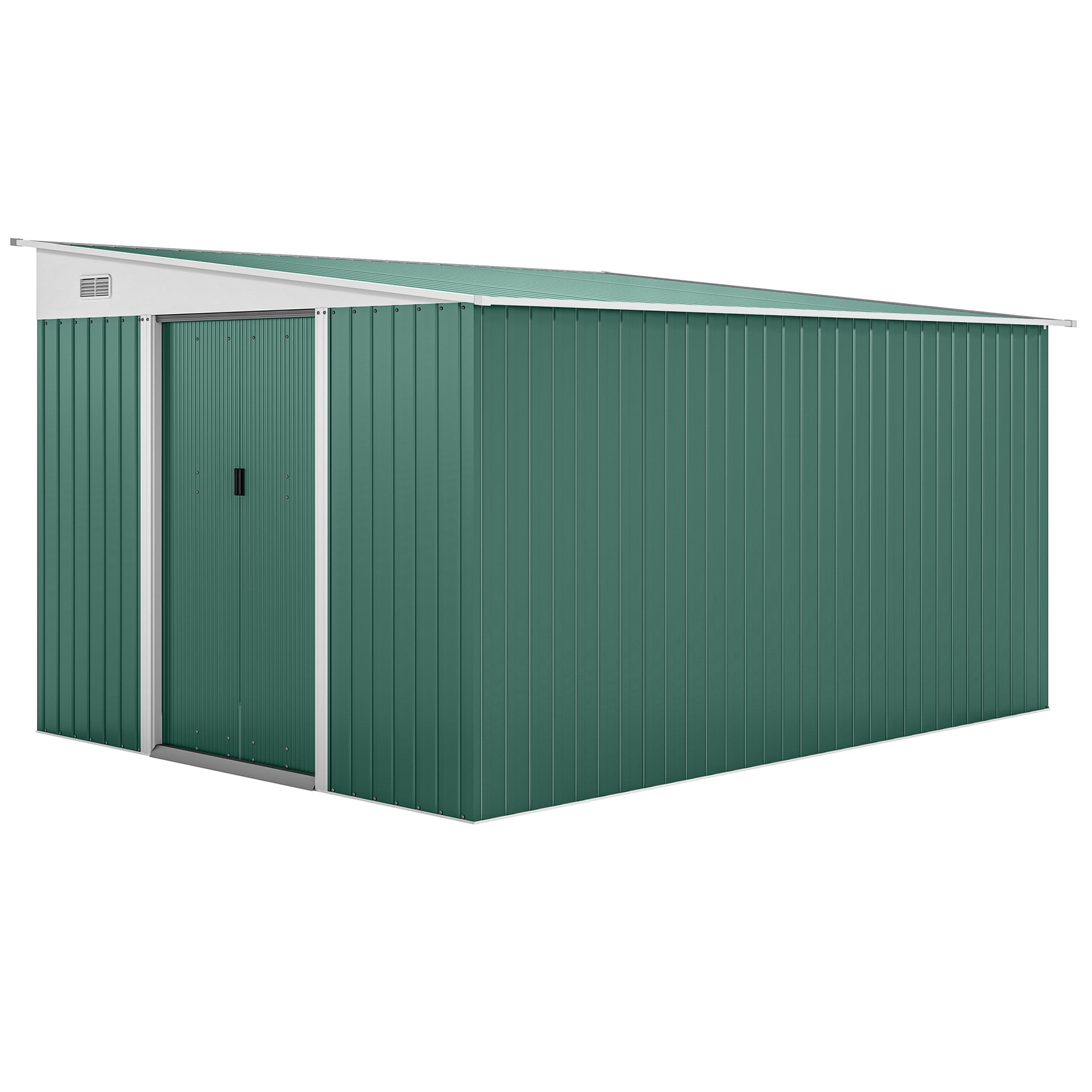 Outsunny Cobertizo De Jardín Exterior 8,9 M² 280x345x201 Cm Con 2 Puertas Verde_0