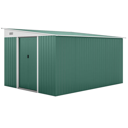 Outsunny Cobertizo De Jardín Exterior 8,9 M² 280x345x201 Cm Con 2 Puertas Verde_0