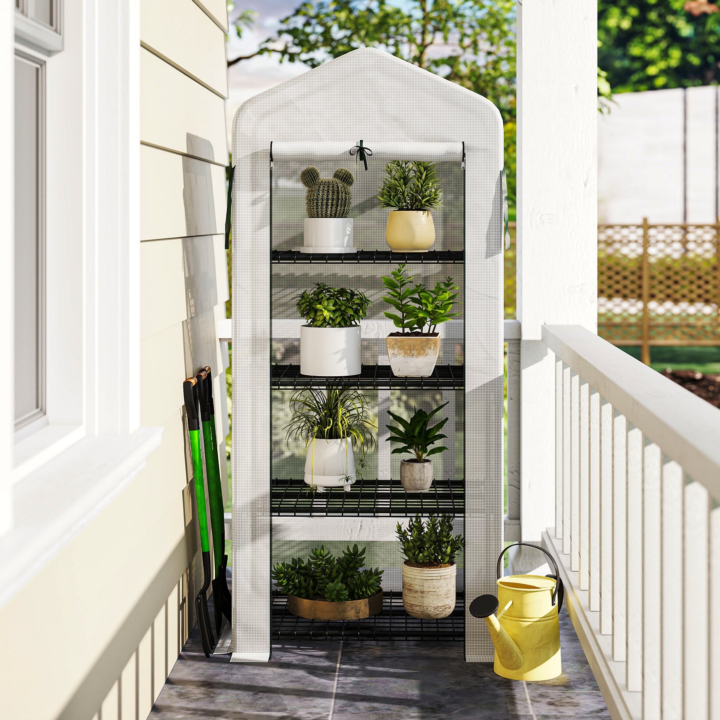 Outsunny Invernadero Jardín Con 4 Estantes Cubierta De Pe Cultivo Plantas Blanco_1
