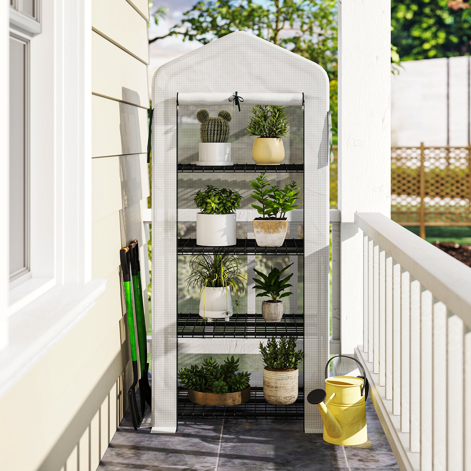 Outsunny Invernadero Jardín Con 4 Estantes Cubierta De Pe Cultivo Plantas Blanco_1