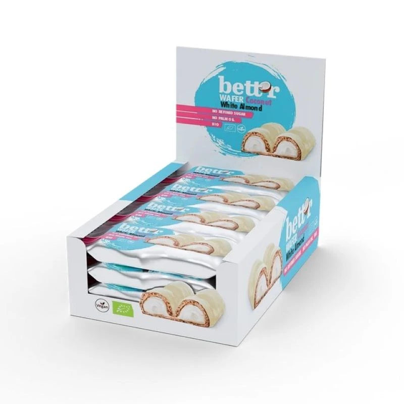 Caja De Barquillos De Chocolate Blanco Relleno De Coco Y Almendra Bett’r 33g Bio_0