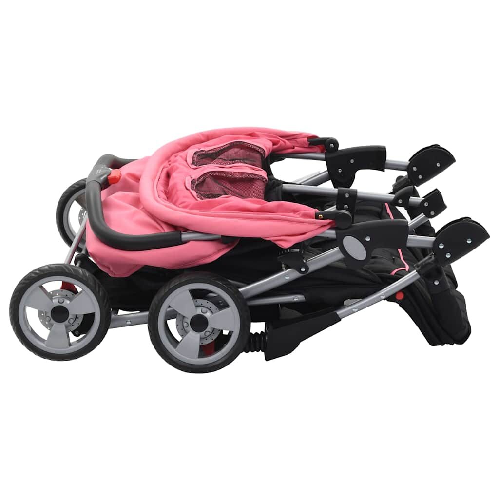 Vidaxl Silla De Paseo Para Gemelos De Acero Rosa Y Negro_4