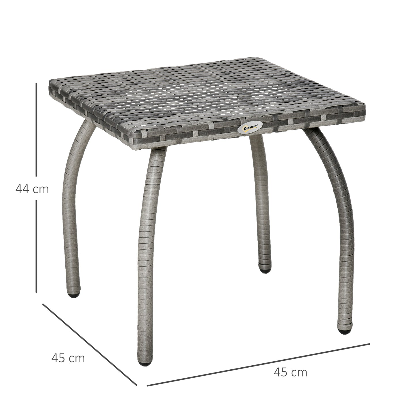Outsunny Mesa De Jardín De Ratán Con Patas De Metal 45x45x44 Cm Gris_2