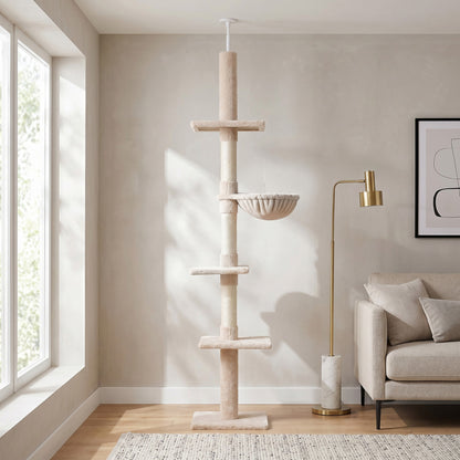 Pawhut Árbol Para Gatos De Suelo A Techo De 230-260 Cm Con Plataformas Beige_1