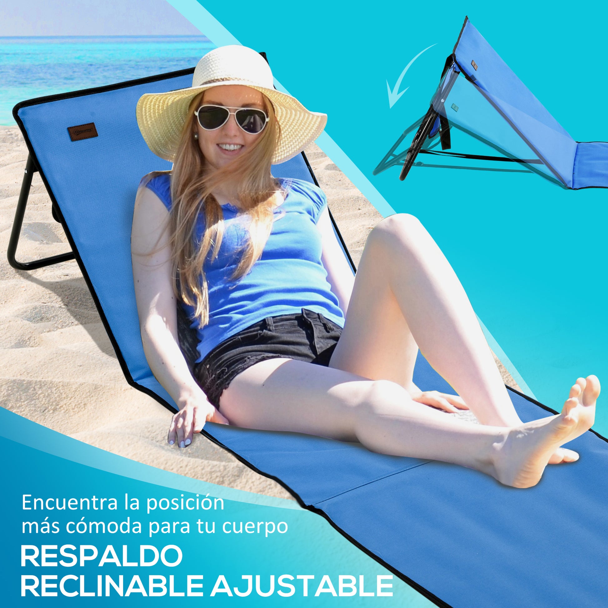 Outsunny Conjunto De 2 Esterillas De Playa Plegable 142x51x40 Cm Azul_4
