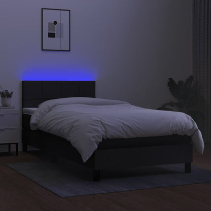 Cama Box Spring Colchón Y Luces Led Tela Negro 90x190 Cm / Vetonek_0