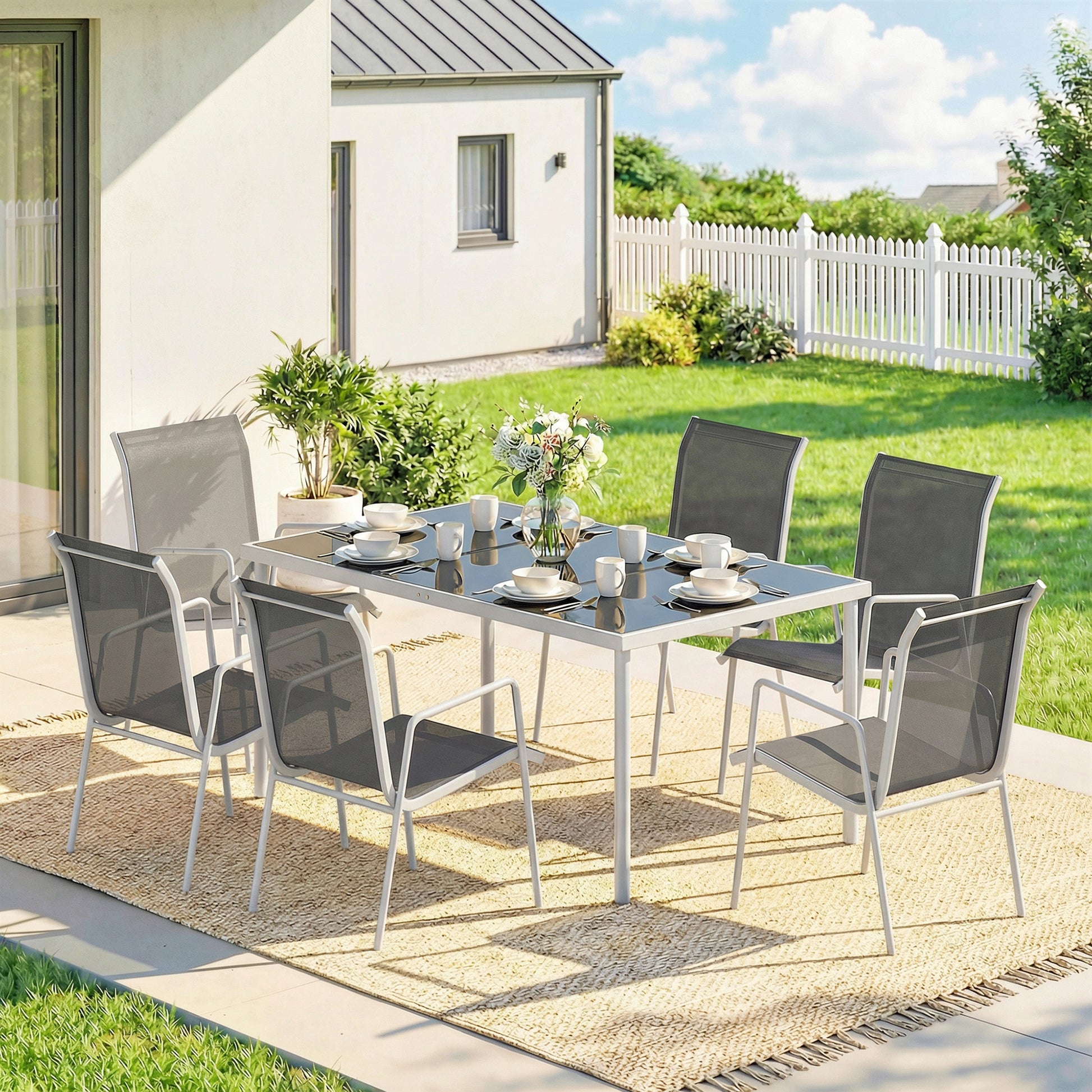Outsunny Conjunto De Mesa Y Sillas Jardín De 7 Piezas_1