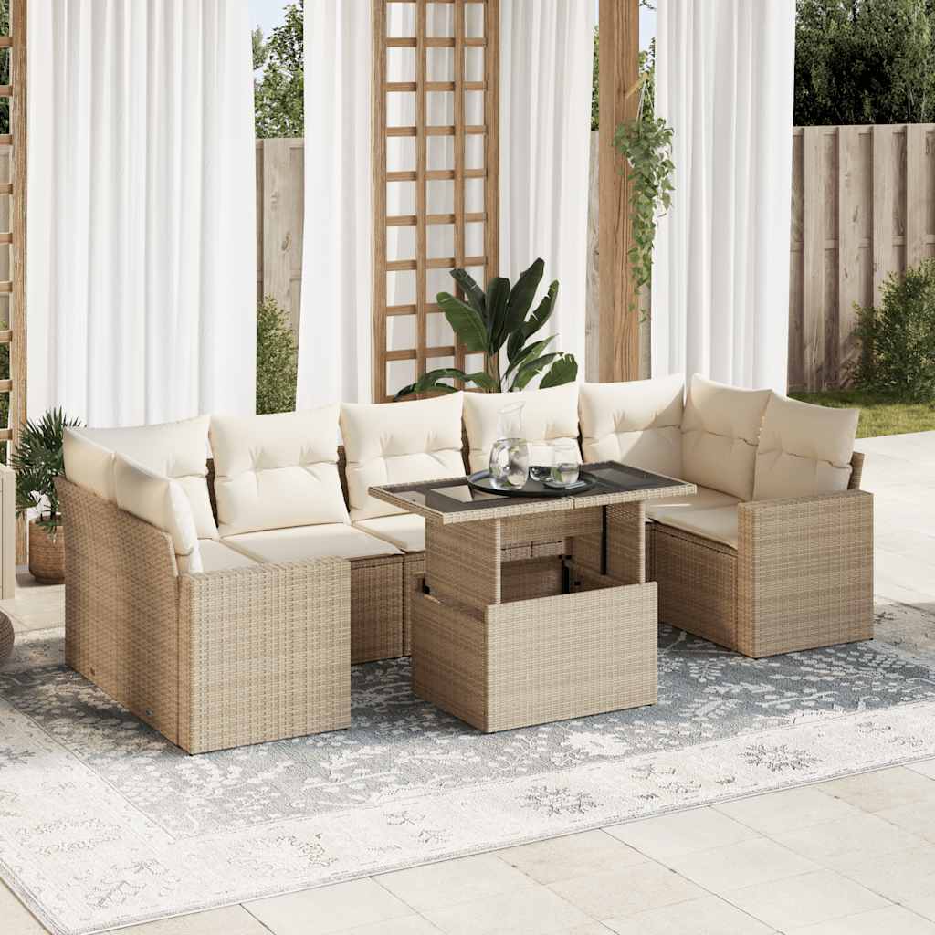 Set De Sofás De Jardín Y Cojines 8 Piezas Ratán Sintético Beige / Vetonek_5