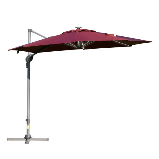 Outsunny Sombrilla De 300 Cm Luces Led Protección Uv 50+ Giratorio Con Manivela_0