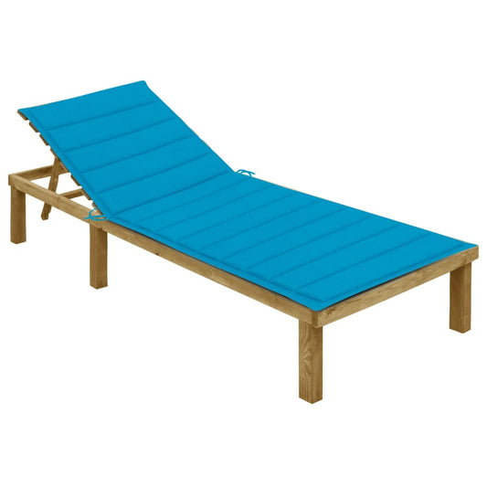 Tumbona Con Cojín Azul Madera De Pino Impregnada_0